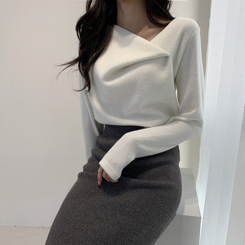Slim-fit One-shoulder Long Sleeve Knit Sweater