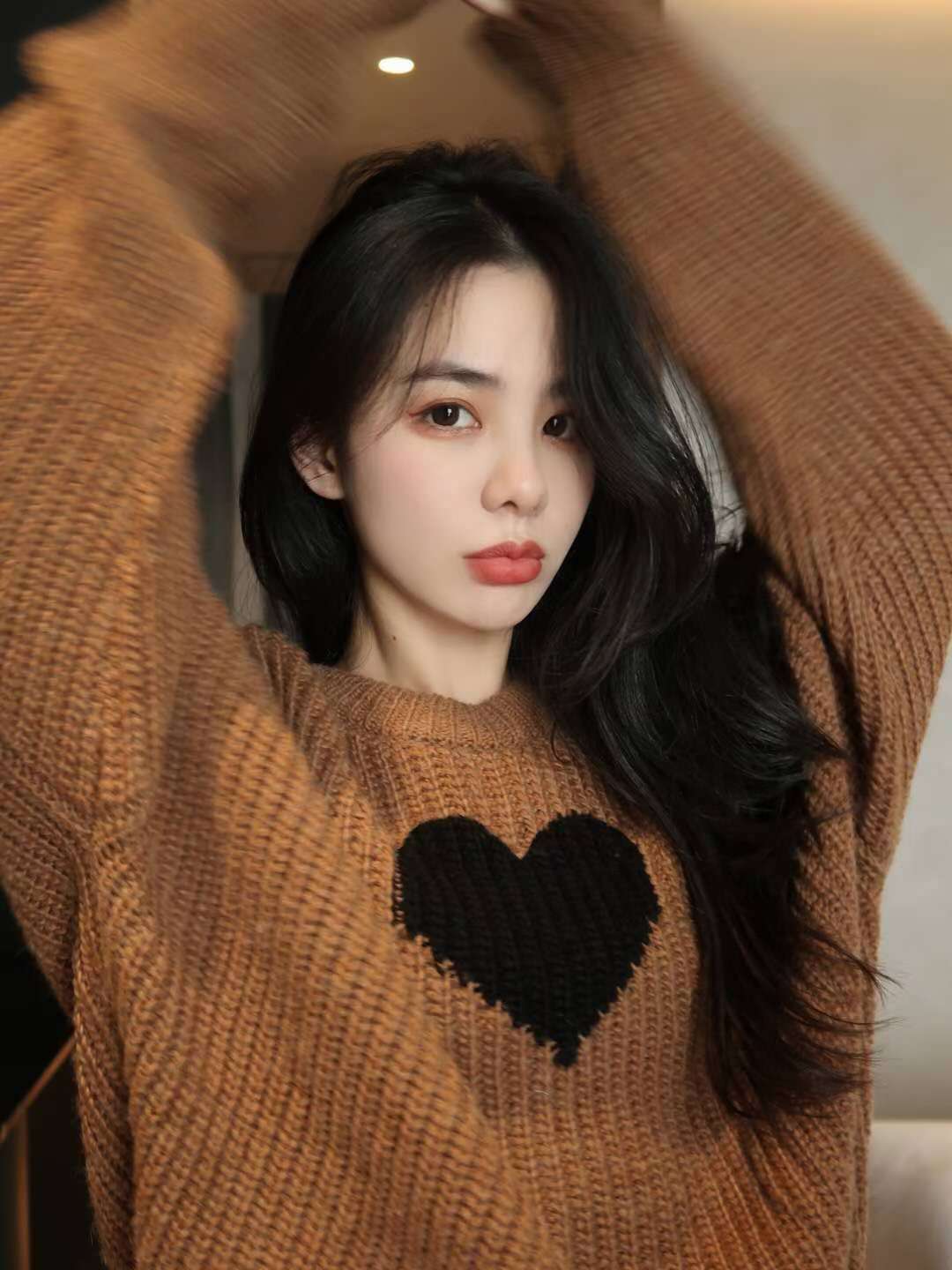 Casual Outer Wear Love Loose Sweater Women Round Neck Pullover Knit Top